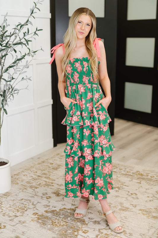 Low Effort, High Impact Tiered Dress in Green/Coral – Womens | Shannon’s Chique Boutique