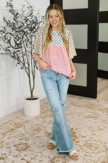 Outside Advantage Mixed Print Boho Blouse - - Womens