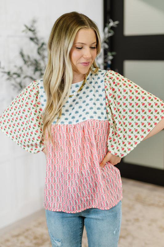 Outside Advantage Mixed Print Boho Blouse - - Womens