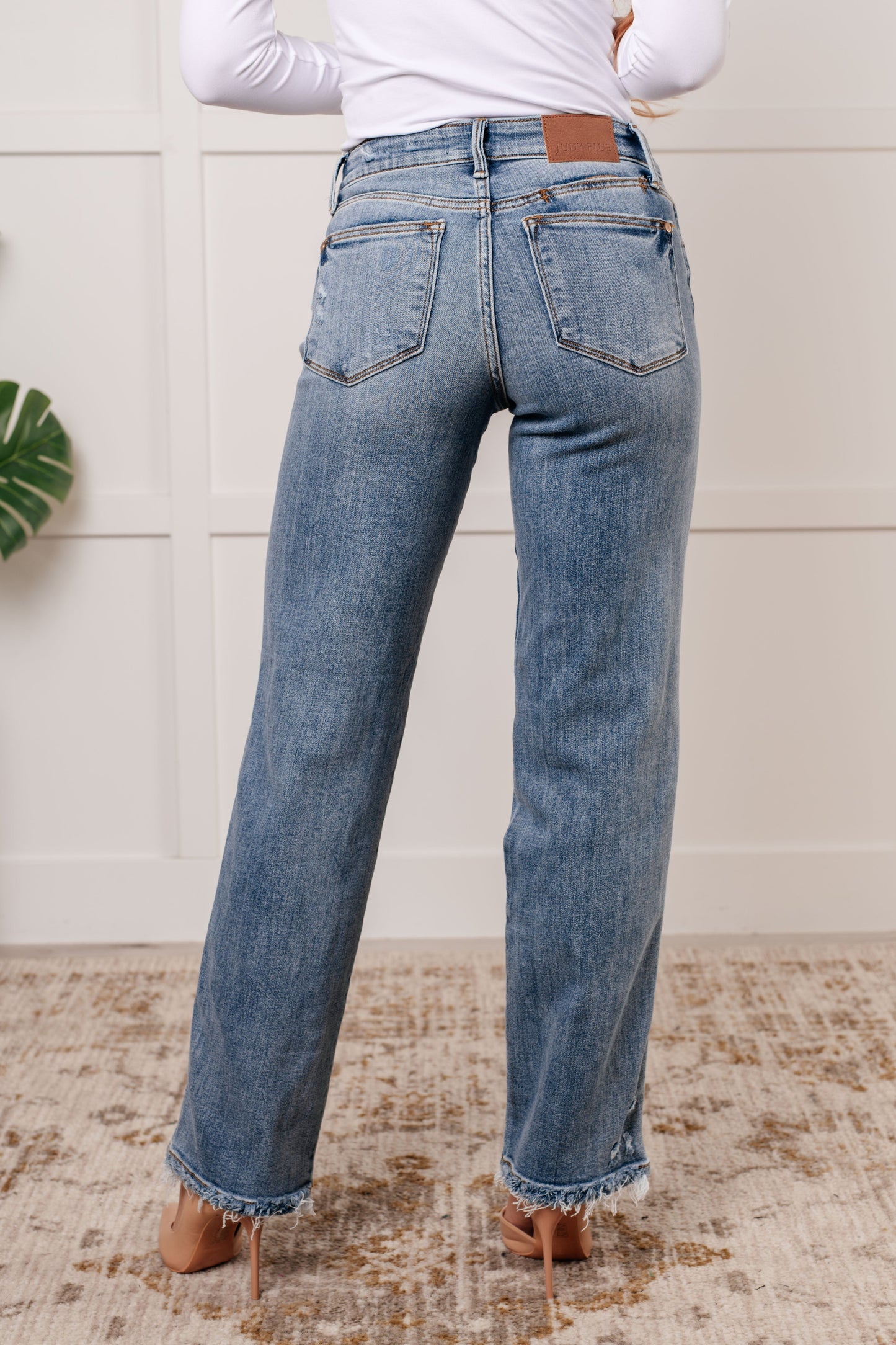 Quinn Mid Rise Cell Phone Pocket Dad Jeans - - Denim