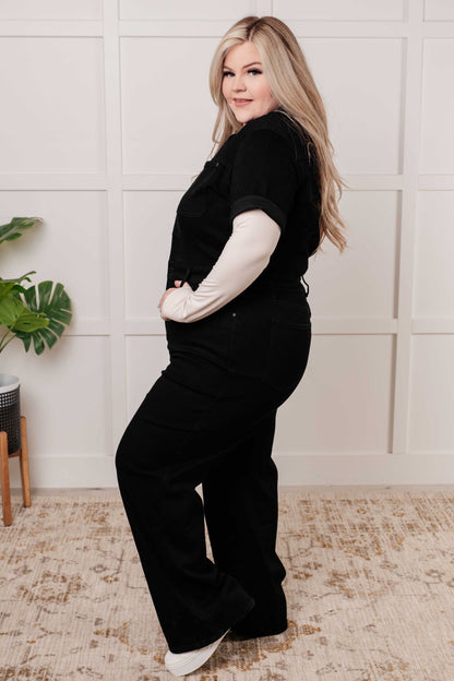 Tilda Short Sleeve Control Top Denim Jumpsuit - - Womens