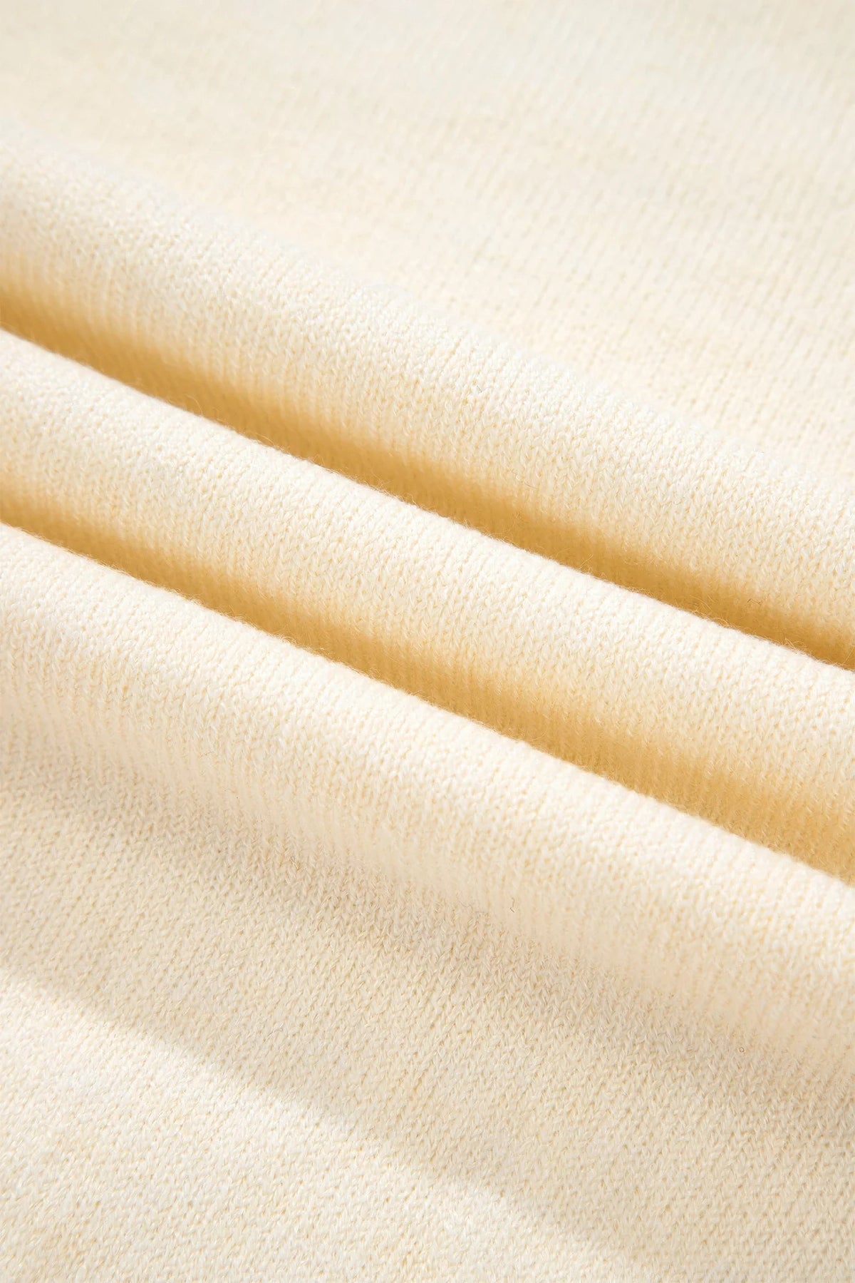 Solid buttoned bishop-sleeve crew neck sweater in white or camel, alternate product view 5