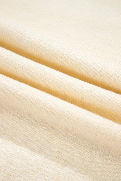 Solid buttoned bishop-sleeve crew neck sweater in white or camel, alternate product view 5