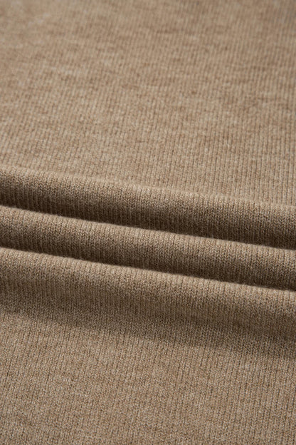 Solid buttoned bishop-sleeve crew neck sweater in white or camel, alternate product view 10