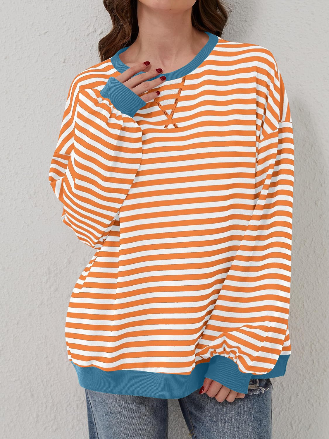 Contrast Striped Long Sleeve Sweatshirt - Sherbet -