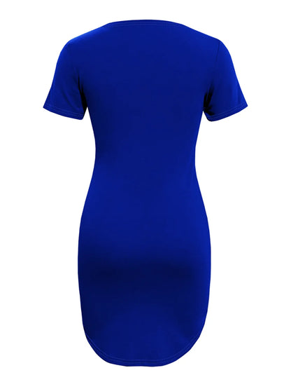 Round Neck Short Sleeve Mini Tee Dress - -