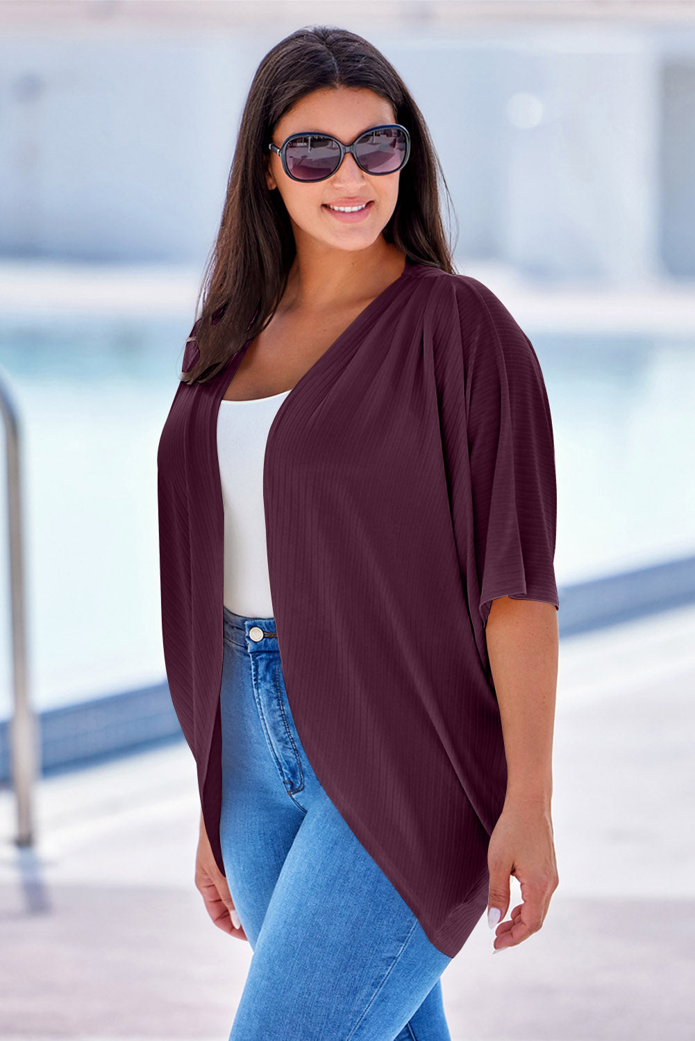 Plus Size Ribbed Cocoon Cover Up - -