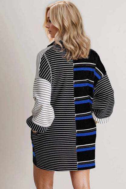 Oh Full Size Striped Half Button Long Sleeve Mini Dress – | Shannon’s Chique Boutique
