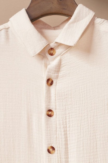 Button Down Short Sleeve Midi Shirt Dress - -