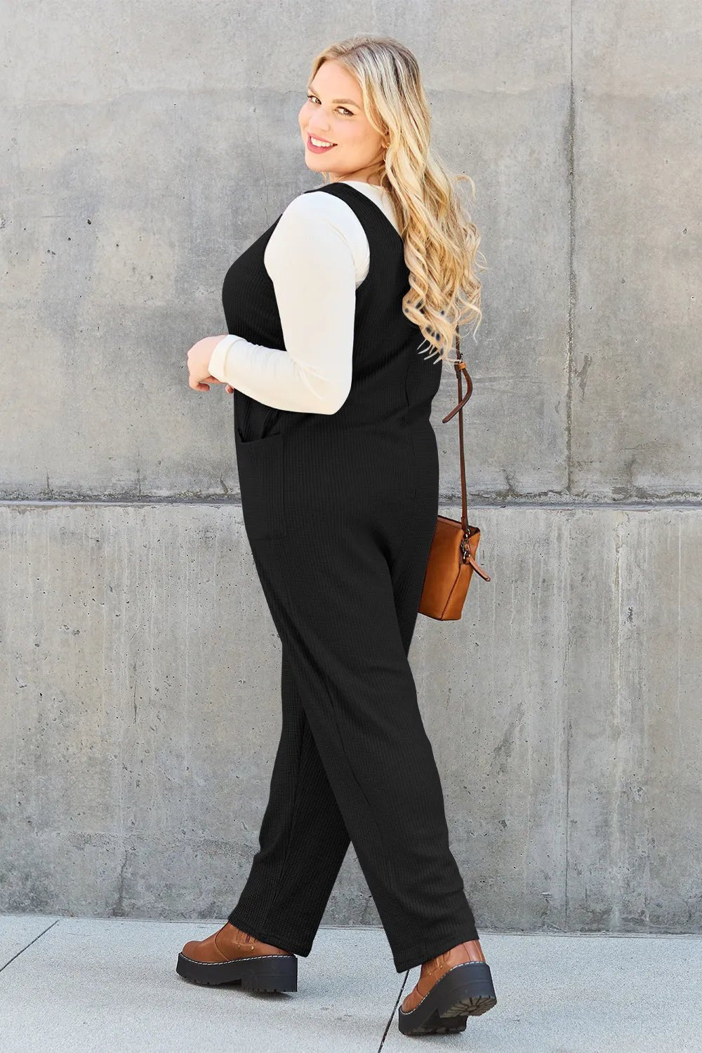 Double Take Full Size Sleeveless Straight Jumpsuit - -