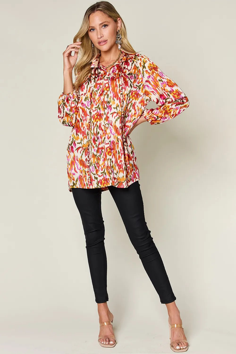 Double Take Full Size Printed Button Up Long Sleeve Shirt – | Shannon’s Chique Boutique