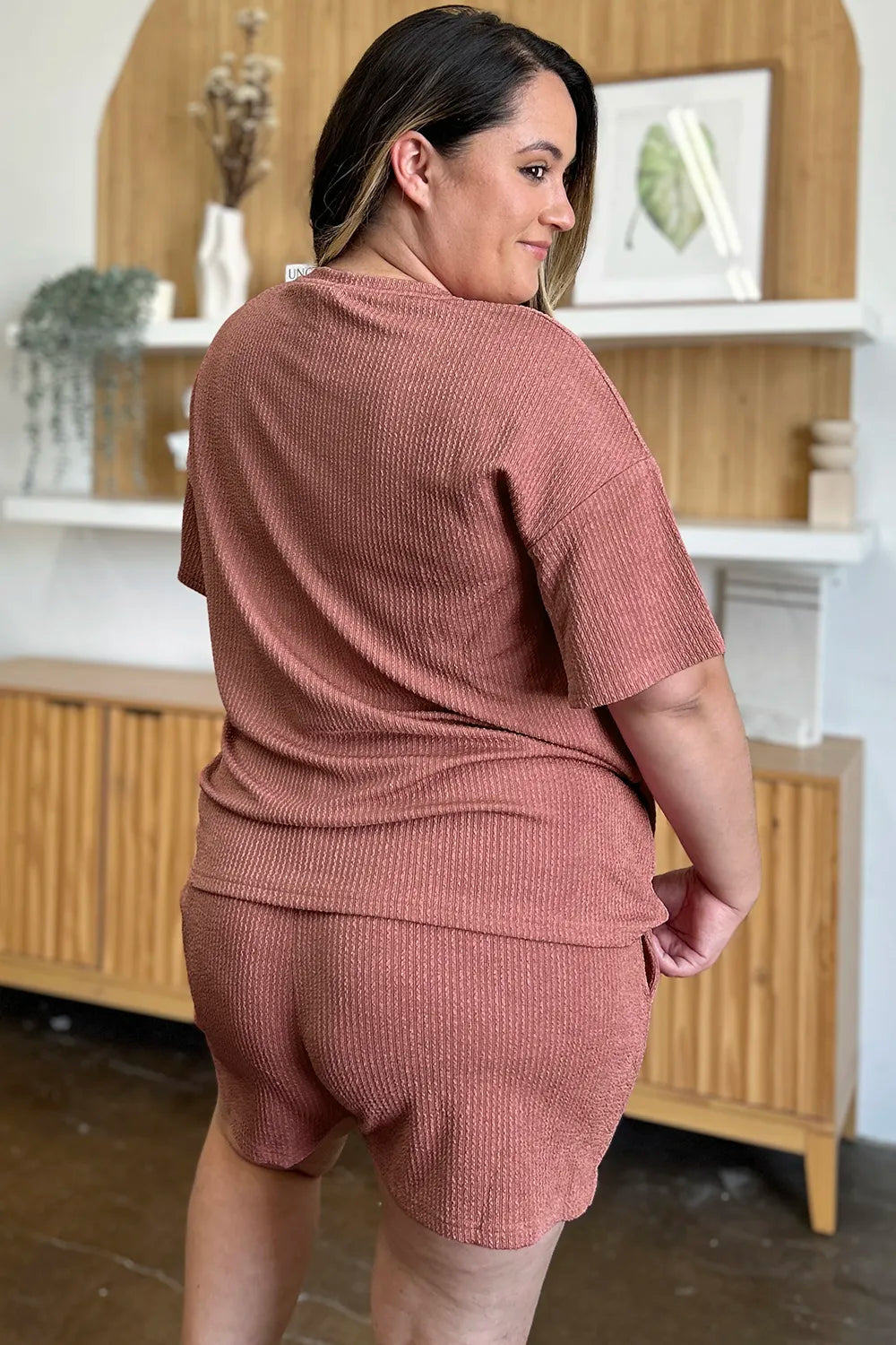 Double Take Full Size Round Neck Short Sleeve T-Shirt and Shorts Set - -