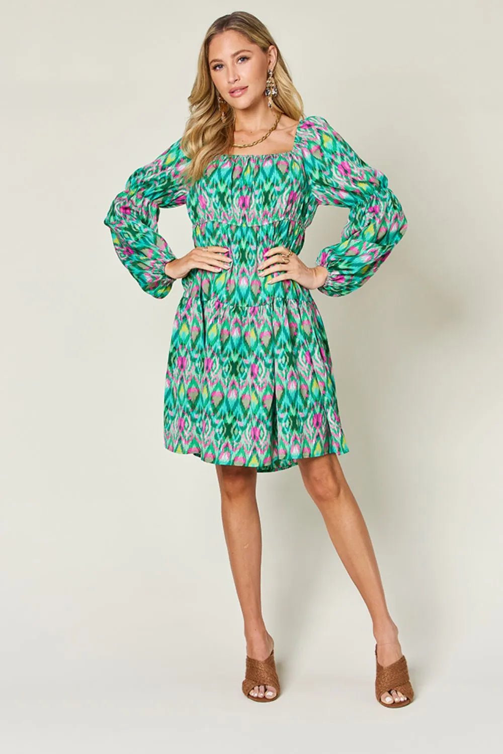 Double Take Full Size Printed Long Sleeve Dress – | Shannon’s Chique Boutique