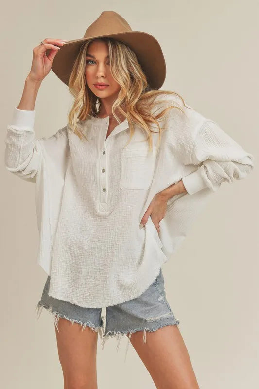 White Coastal Half Button Top – Lightweight Cotton Layer | SCB Boutique.