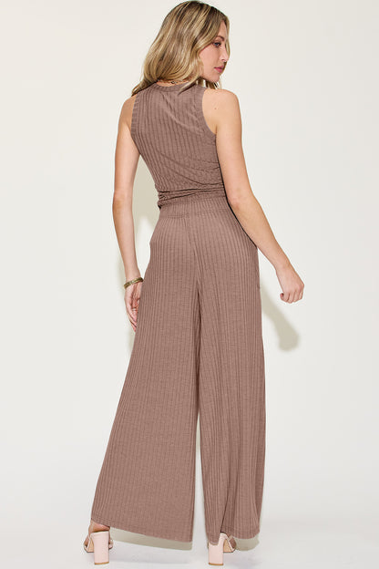 Basic Bae Full Size Ribbed Tank and Wide Leg Pants Set