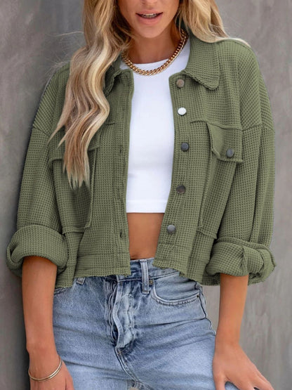Button Up Long Sleeve Jacket - Moss -
