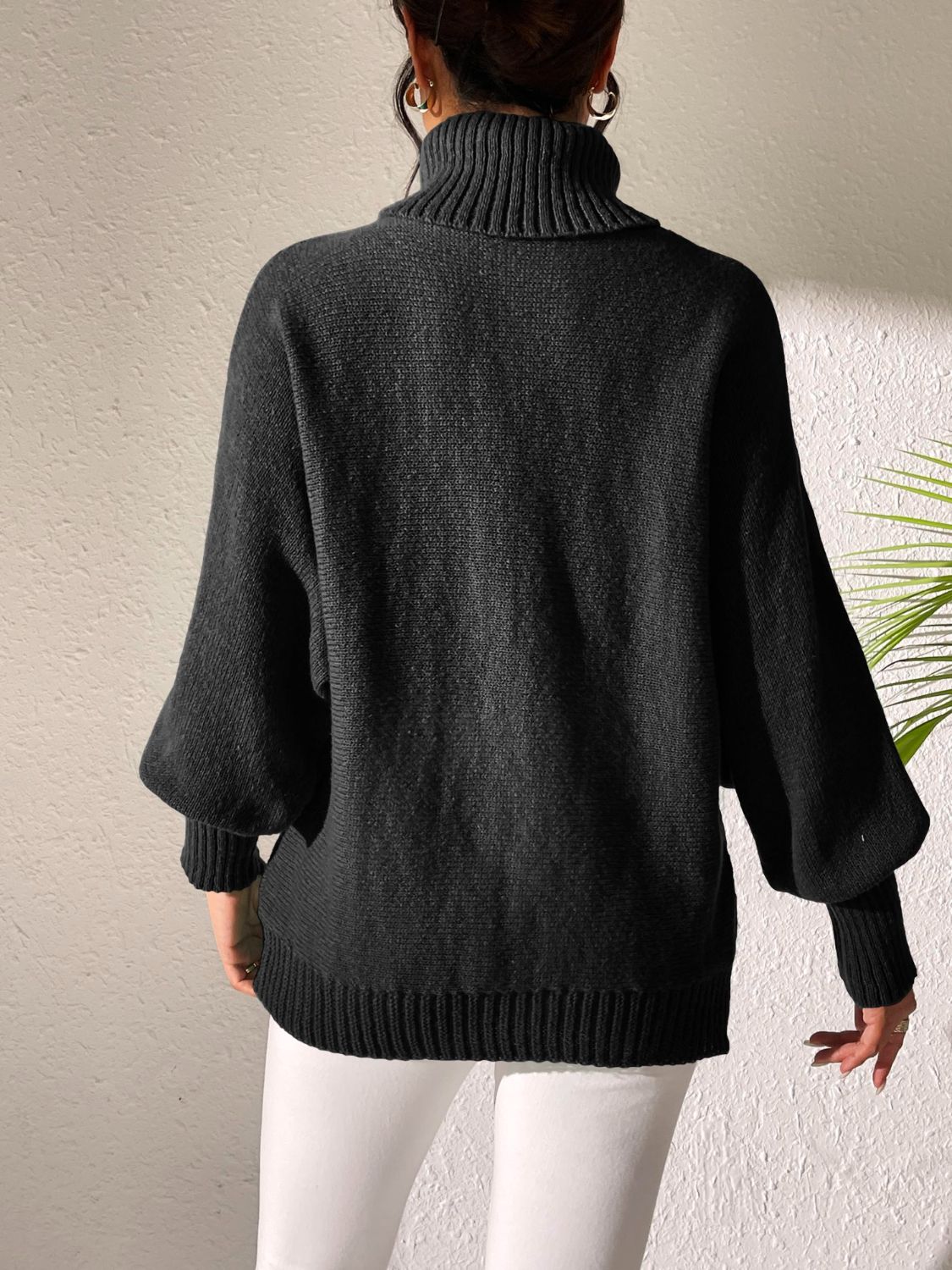 Heart Turtleneck Long Sleeve Sweater - -