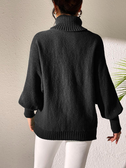 Heart Turtleneck Long Sleeve Sweater - -