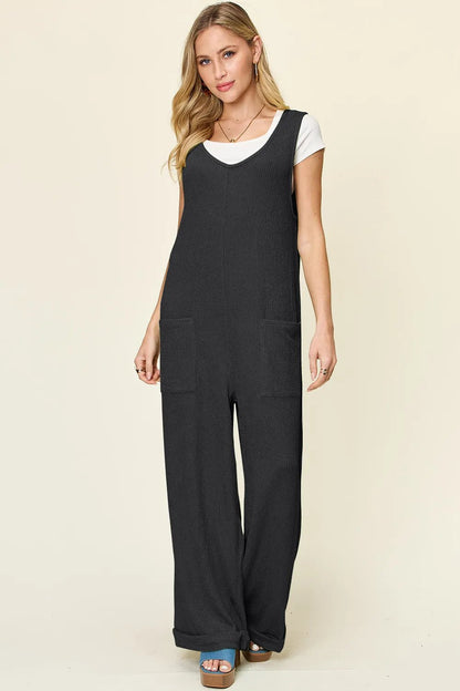 Double Take Full Size Texture Sleeveless Wide Leg Jumpsuit – | Shannon’s Chique Boutique