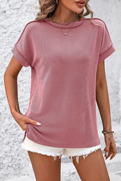 Mandy Striped Round Neck Short Sleeve T-Shirt - -