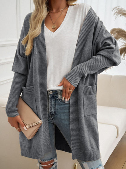 Devine Open Front Long Sleeve Cardigan - -