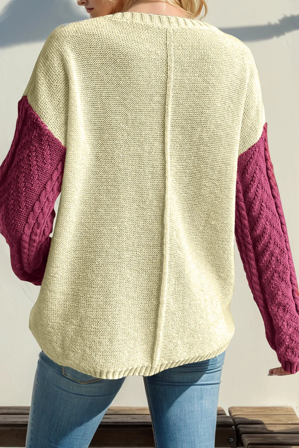 Double Take Full Size Color Block Drop Shoulder Sweater - -