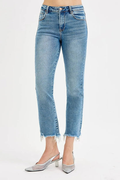 RISEN Full Size High Rise Crop Straight Slim Jeans Plus Size - -