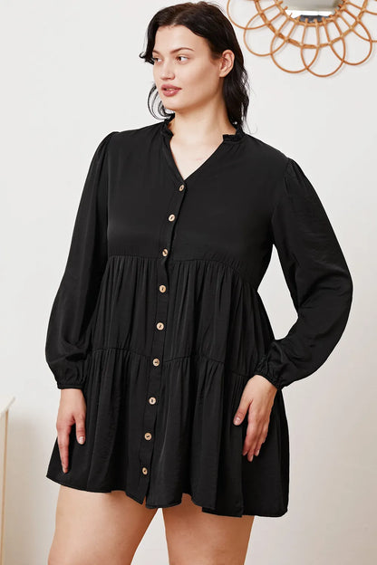 Ruffled Button Up Long Sleeve Tiered Shirt - -