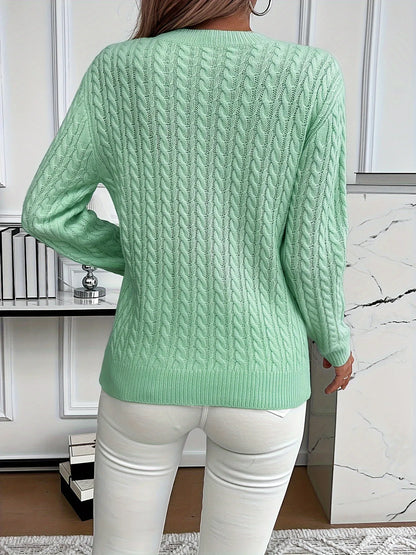Cable Knit Round Neck Sweater – | Shannon’s Chique Boutique