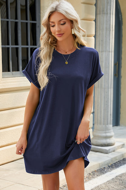 Florira Short Sleeve Mini Dress with Pockets - -