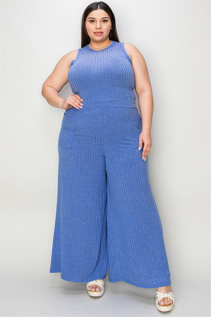 Basic Bae Full Size Ribbed Tank and Wide Leg Pants Set