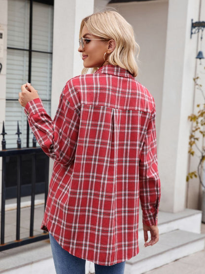 Mandy Plaid Button Up Long Sleeve Shirt - -