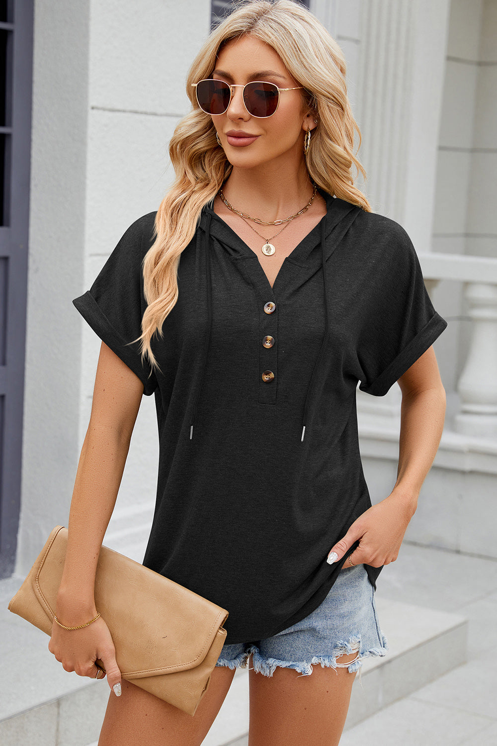 Florira Hooded Short Sleeve T-Shirt - -