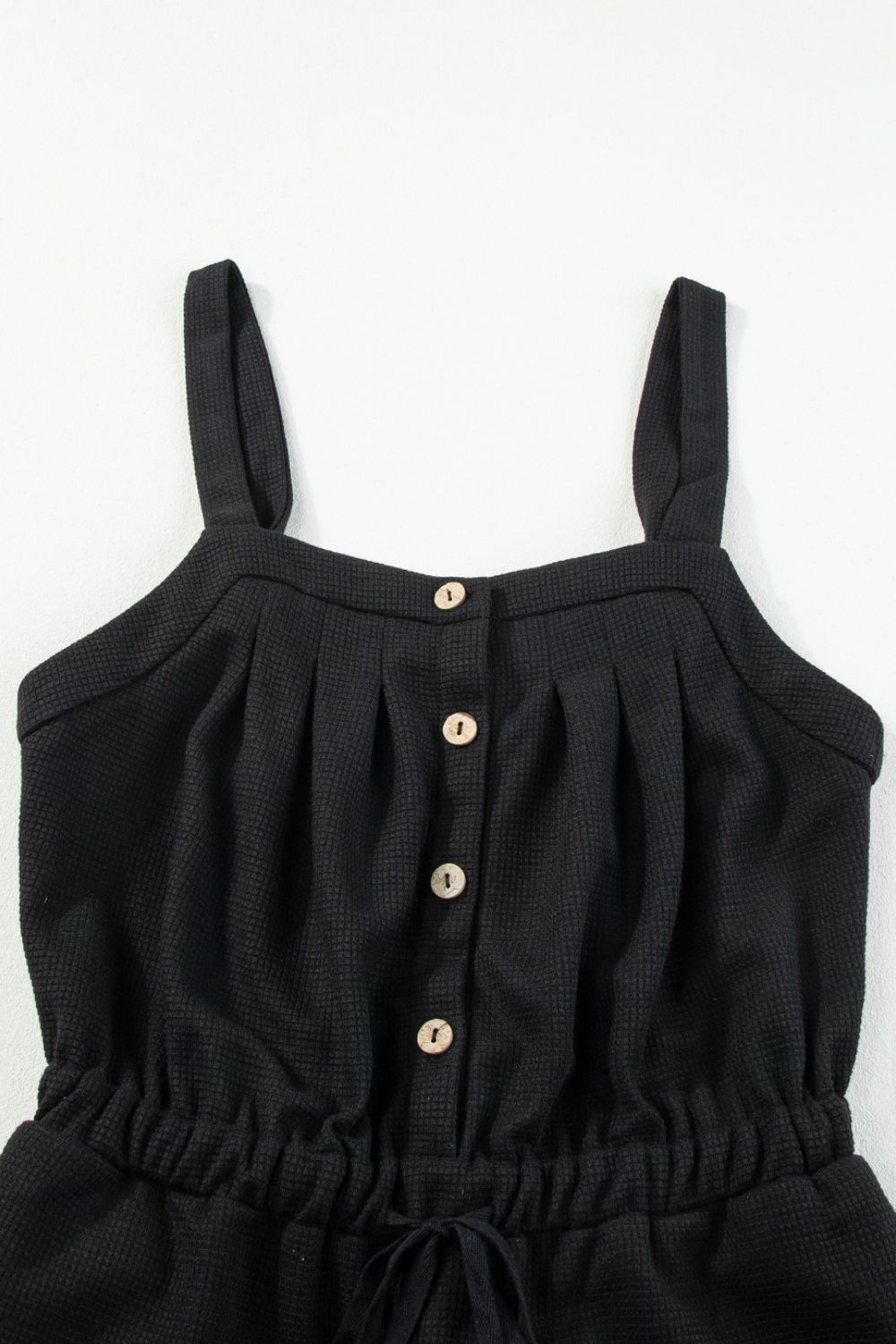 Knotted Straps Button Textured Drawstring Jumpsuit - -