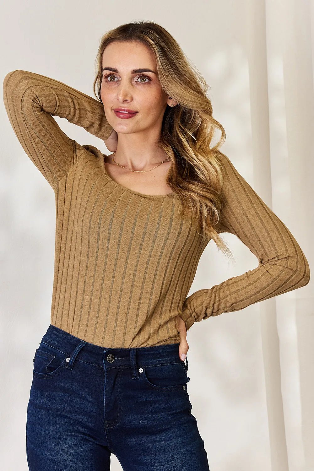 Basic Bae Full Size Ribbed Long Sleeve T-Shirt - -