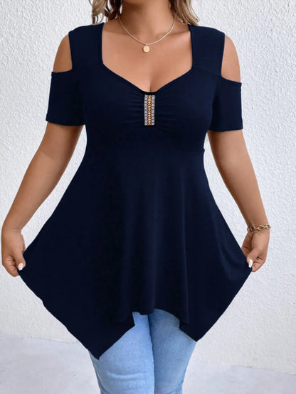 Cold Shoulder Short Sleeve Blouse - -