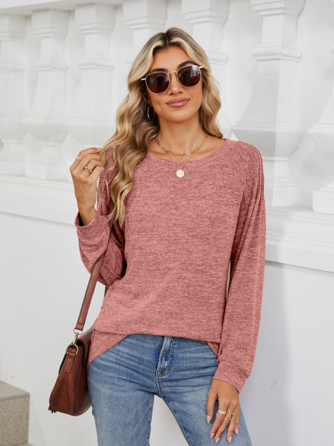 Round Neck Long Sleeve T-Shirt - -