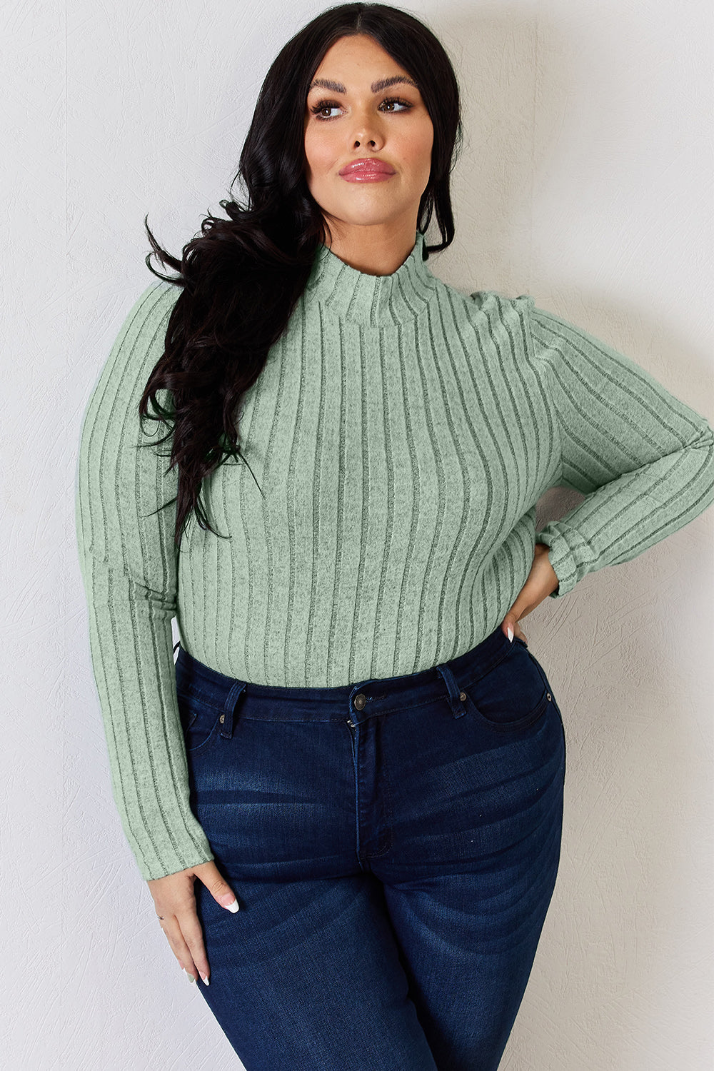 Basic Bae Full Size Ribbed Mock Neck Long Sleeve T-Shirt