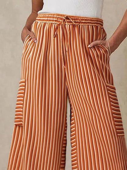 Contrast Striped Wide leg Pants - -