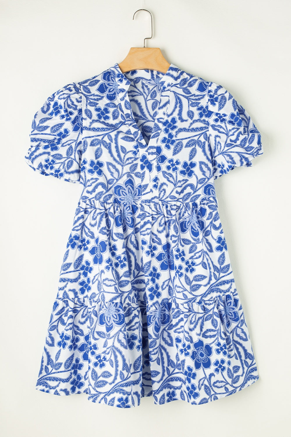 Printed Notched Puff Sleeve Dress