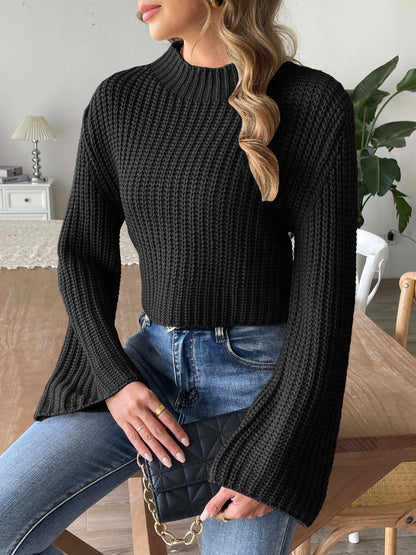 Mock Neck Long Sleeve Sweater - -