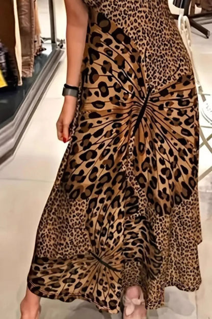 Butterfly Leopard Maxi Cami Dress - -