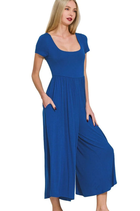 Zenana Double Layer Short Sleeve Jumpsuit – Casual Chic - LT NAVY -
