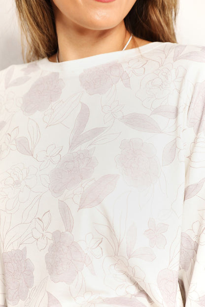 Double Take Floral Long Sleeve Top and Shorts Loungewear Set - -