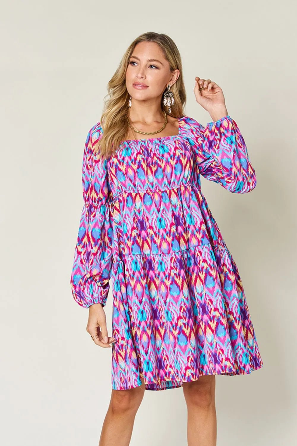 Double Take Full Size Printed Long Sleeve Dress – | Shannon’s Chique Boutique