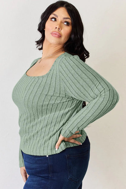 Basic Bae Full Size Ribbed Long Sleeve T-Shirt - -