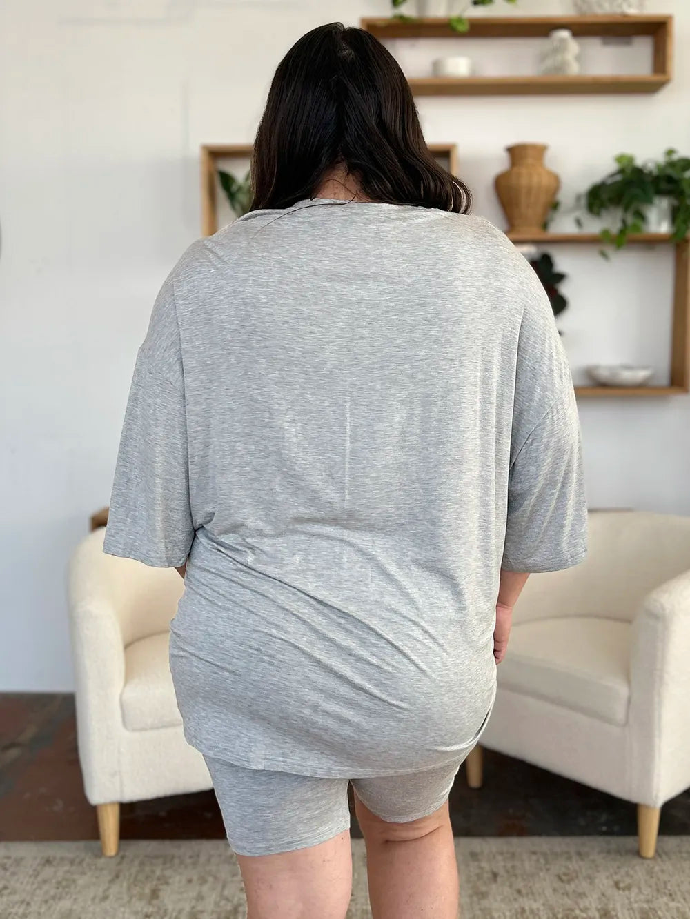 Basic Bae Bamboo Oversized T-Shirt & Shorts Set – Laid-Back Luxe Collection - -