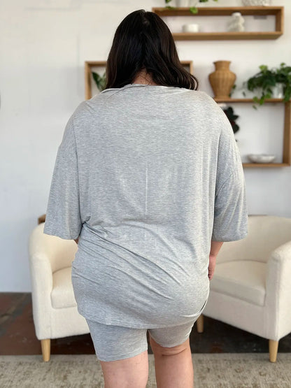 Basic Bae Bamboo Oversized T-Shirt & Shorts Set – Laid-Back Luxe Collection - -