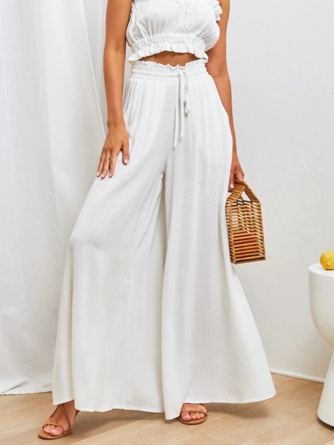 Wide-Leg High Waist Pants – Lightweight, Flowy Fit with Pockets - -