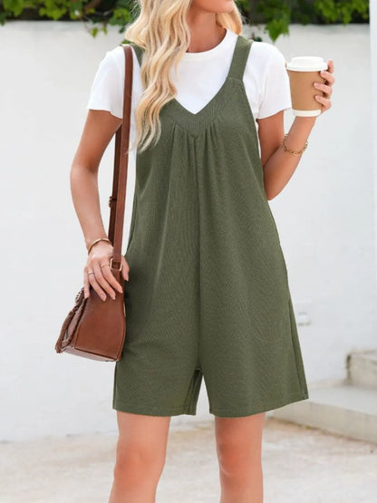 V-Neck Wide Strap Romper - -